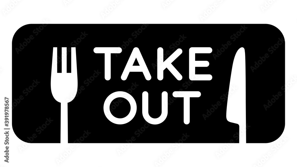 Fototapeta premium Fork and knife, rectangular takeout icon. black