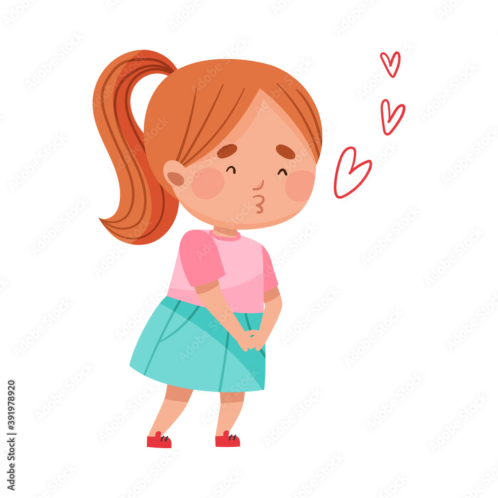 Pretty Girl Character with Ponytail Standing and Pooching Vector Illustration Pretty Girl Character with Ponytail Standing and Pooching Vector Illustration