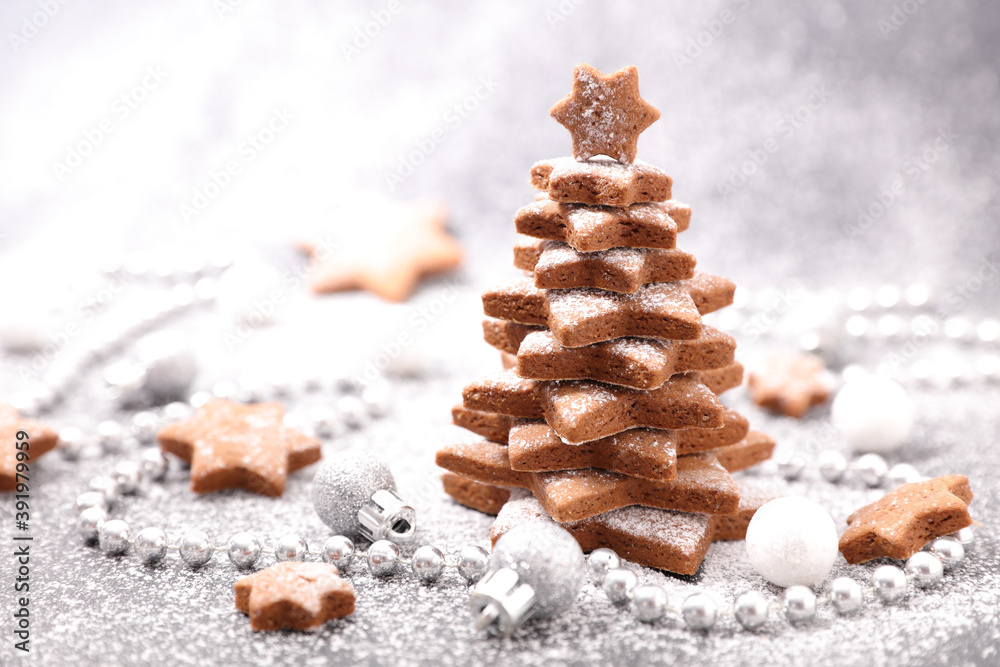 christmas gingerbread cookies fir decoration - obrazy, fototapety, plakaty 