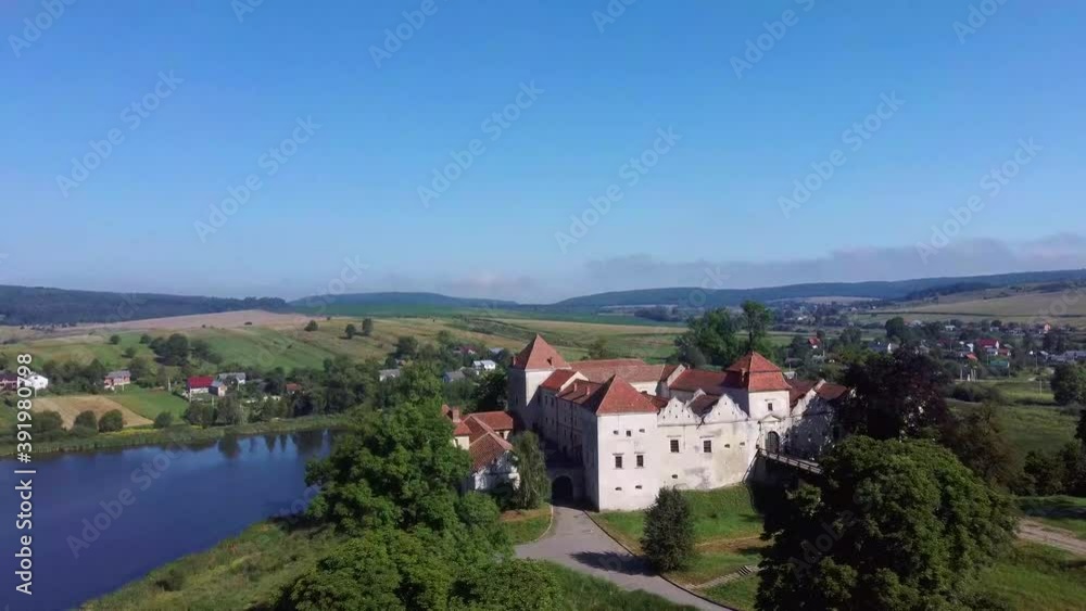 Svirzh castle on the river from the sky Svirzh castle on the river from the sky