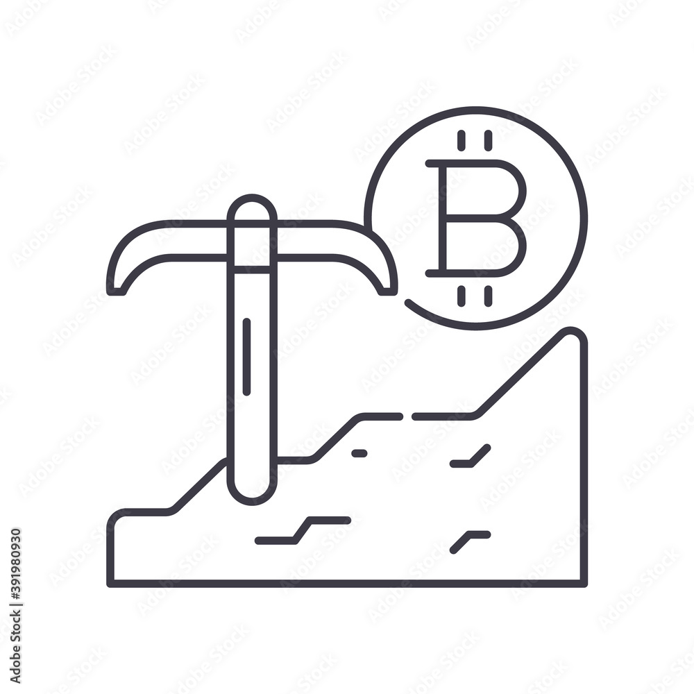 Blockchain mining icon, linear isolated illustration, thin line vector, web design sign, outline concept symbol with editable stroke on white background. Blockchain mining icon, linear isolated illustration, thin line vector, web design sign, outline concept symbol with editable stroke on white background.