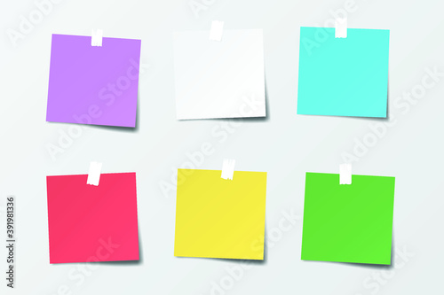 Set of colored paper notes. Vector template