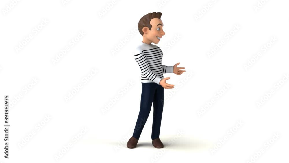Fun 3D cartoon man walking and presenting