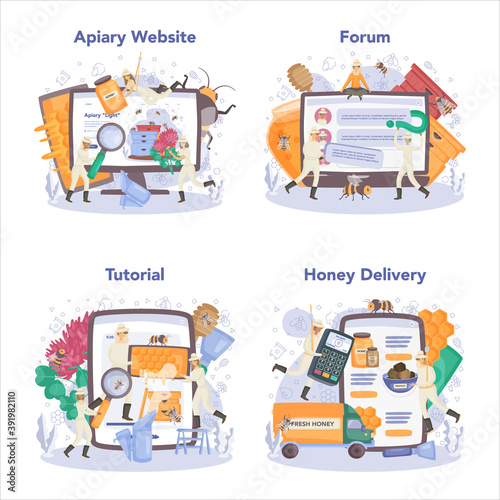 Hiver or beekeeper online service or platform set. Professional farmer