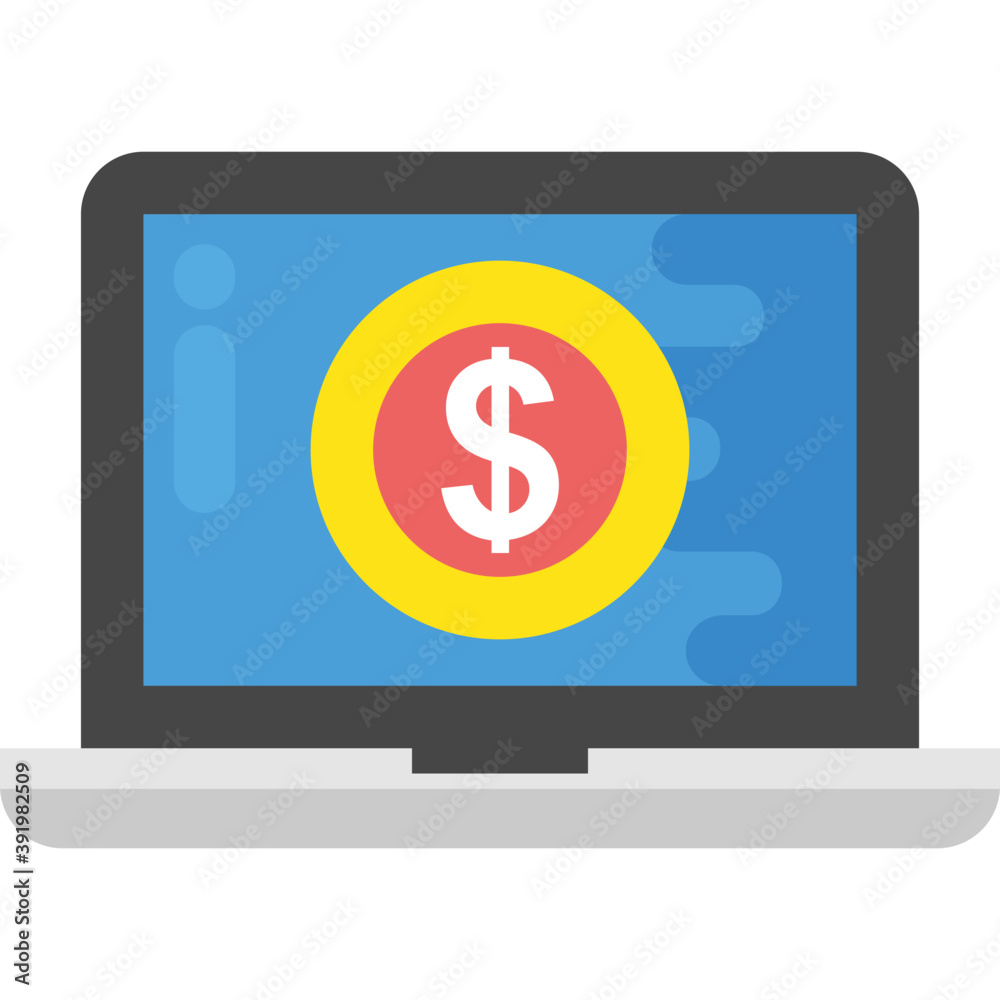 A flat design icon of laptop screen with dollar sign
A flat design icon of laptop screen with dollar sign