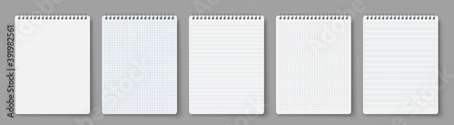 Notebook line squared dot. Diary template. Notepad empty page set. Vector blank white list mock up