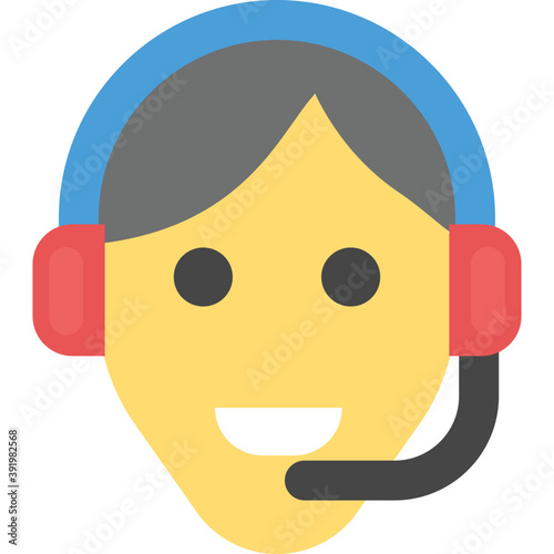 
Flat design icon of female representative with headphone on, providing customer support
