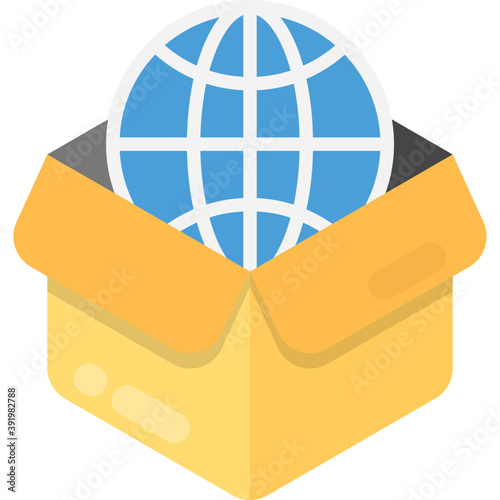 
Flat design icon of a globe in delivery box
