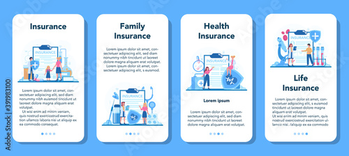 Health insurance concept set. People and doctor standing at the big