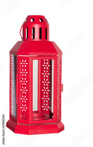 red lantern with candle isolated