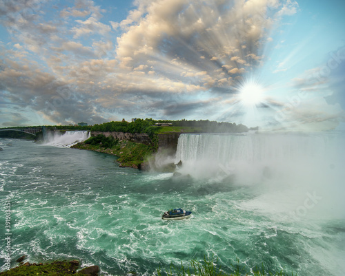 Amazing aerial view of Niagara Falls at dusk, Canada