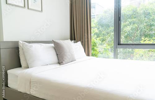 pillow decoration on bed in bedroom photo