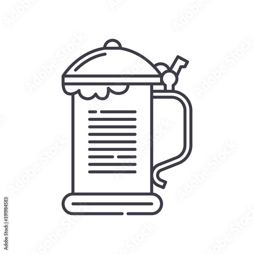 Beer steins icon, linear isolated illustration, thin line vector, web design sign, outline concept symbol with editable stroke on white background.