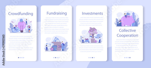 Crowdfunding mobile application banner set. Financial support