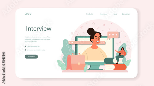 Job interview web banner or landing page. Idea of employment