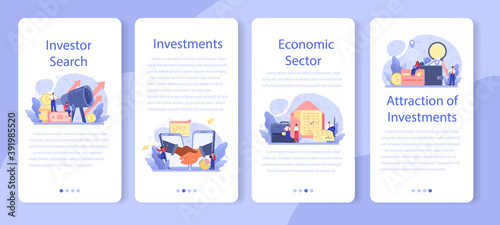 Inverstor search for start up mobile application banner set. New business
