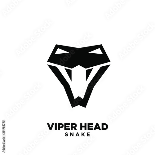 simplified viper snake head with big fangs logo icon design isolated background
