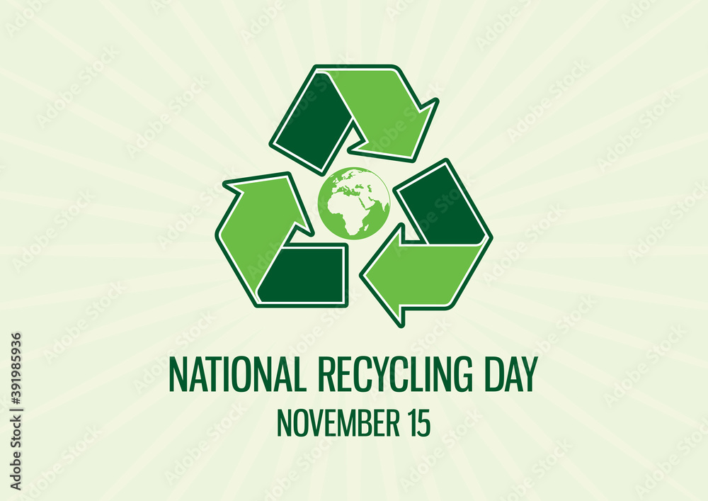 National Recycling Day vector. Green arrows recycling symbol with