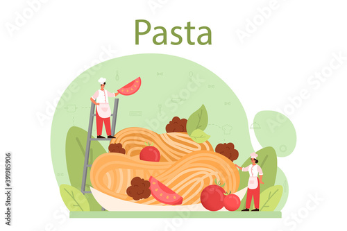 Spaghetti or pasta. Italian food on the plate. Delicious dinner 
