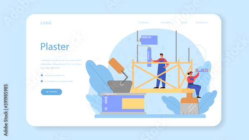 House wall plasterer web banner or landing page. People