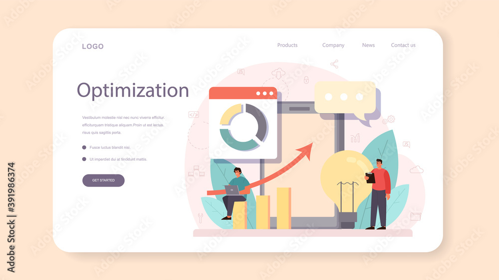 SEO optimizer web banner or landing page. Idea of search engine SEO optimizer web banner or landing page. Idea of search engine