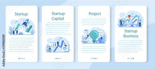 Startup mobile application banner set. New business launching.