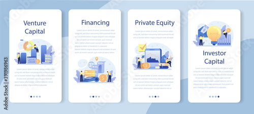 Venture capital mobile application banner set. Investors financing