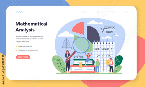 Math school subject web banner or landing page. Learning mathematics