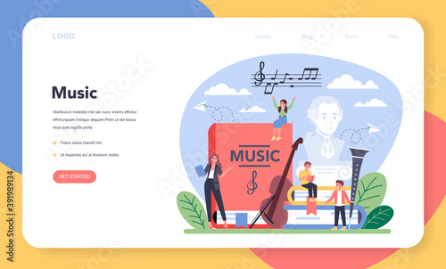 Music education course web banner or landing page. Young performer