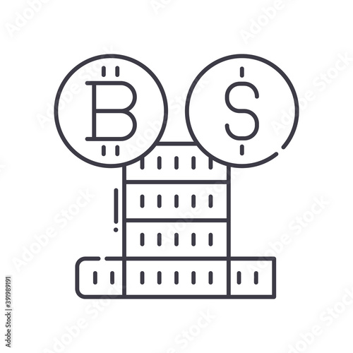 Bitcoin dollar icon  linear isolated illustration  thin line vector  web design sign  outline concept symbol with editable stroke on white background.