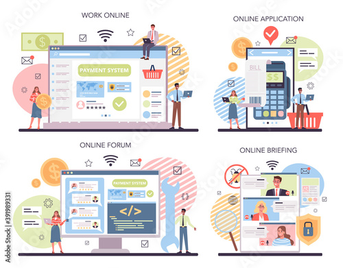 Website payment system testing online service or platform set.