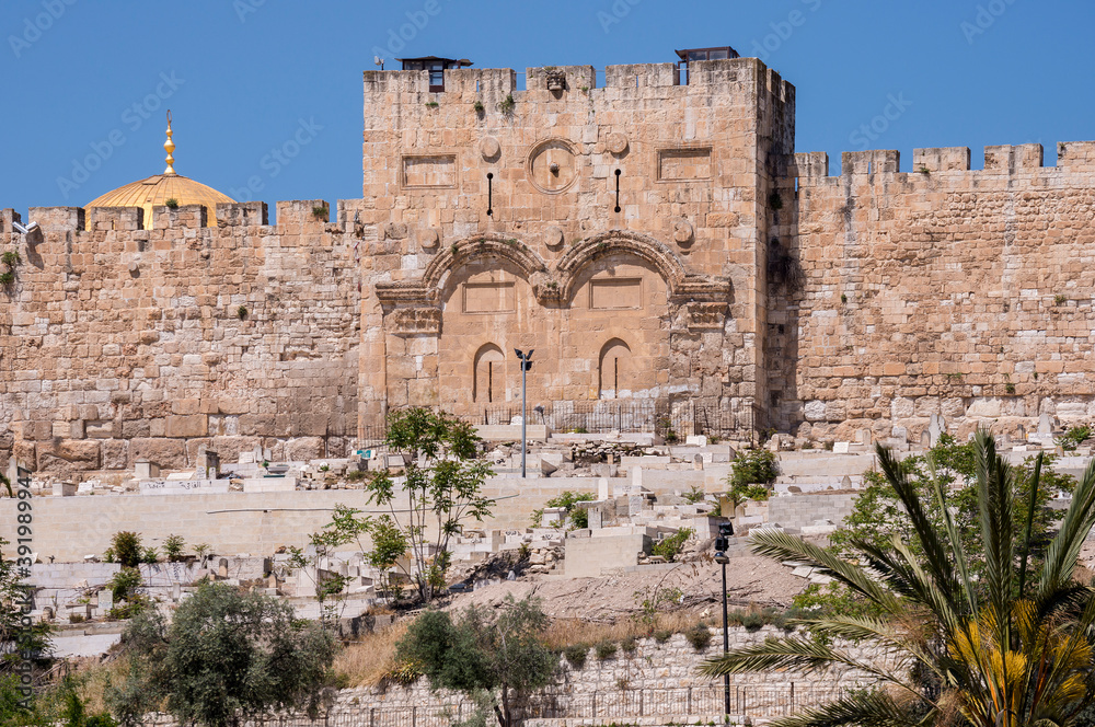 Vista de la Puerta Dorada de Jerusalén en Israel
