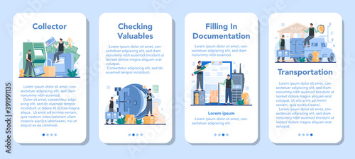 Encashment or collector mobile application banner set. Money