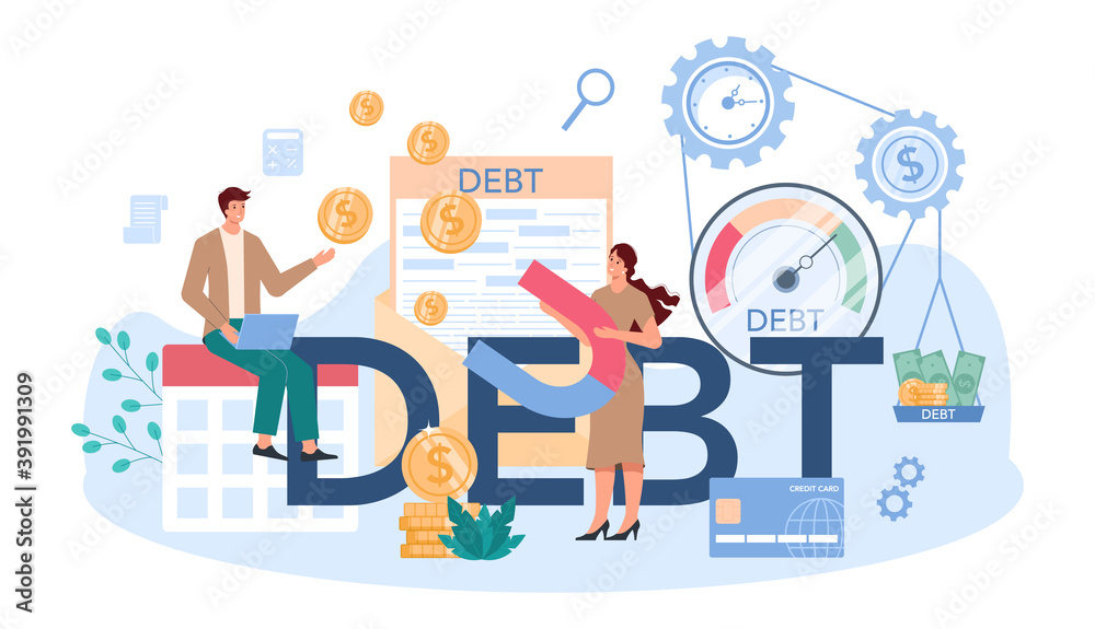 Debt typographic header. Pursuing payment of debt Debt typographic header. Pursuing payment of debt