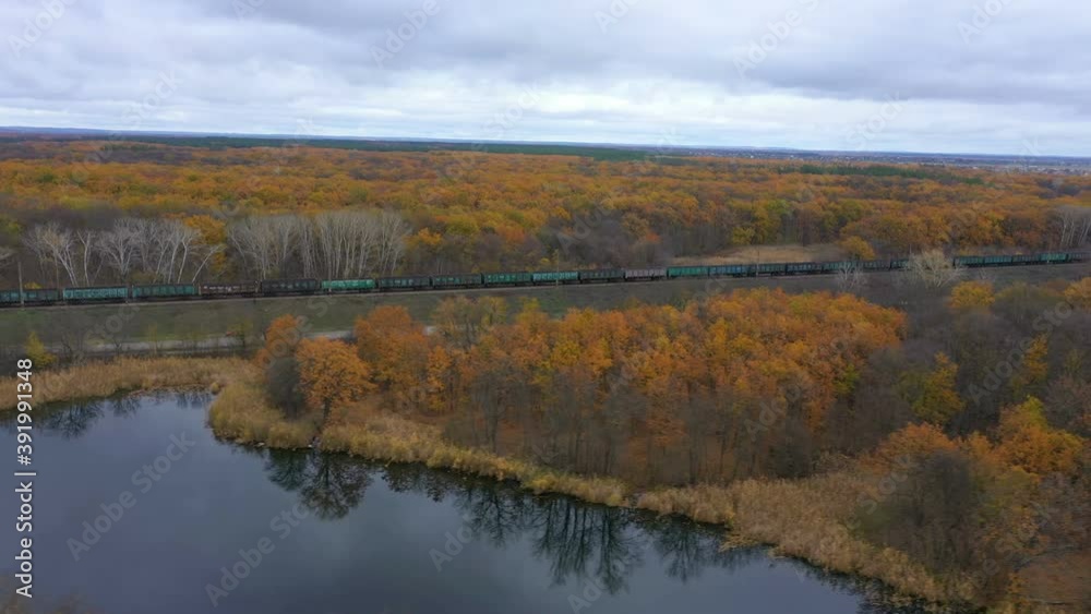 train through the autumn forest train through the autumn forest