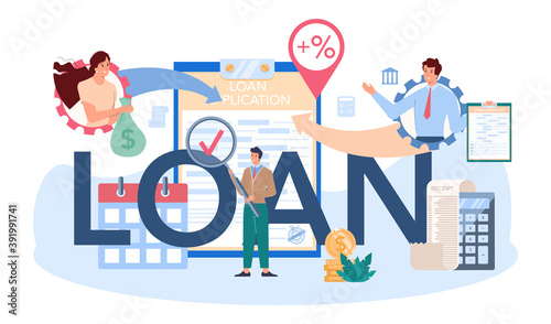 Loan typographic header. Bank employee that work