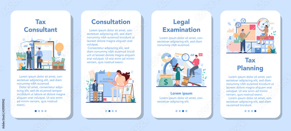 Tax consultant mobile application banner set. Idea of accounting
