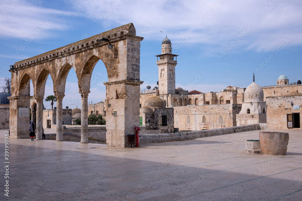 Edificios en la explanada de las mezquitas en Jerusalén, Israel