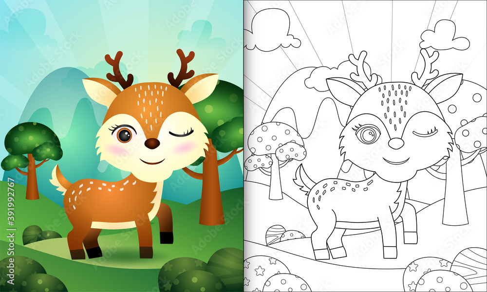 Fototapeta premium coloring book for kids with a cute deer character illustration