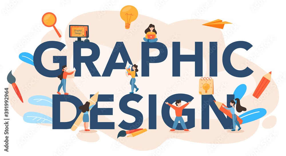Graphic design typographic header. Picture on the device screen.
