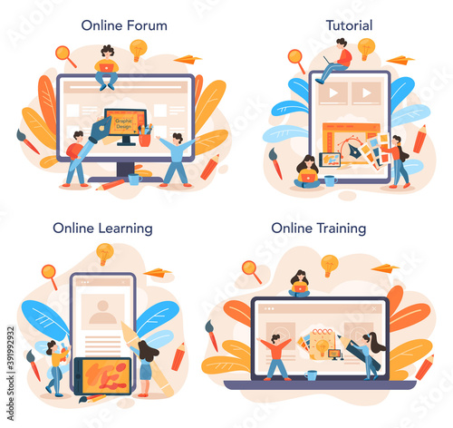 Graphic designer or digital illustrator online service or platform set