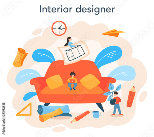 Professional interior designer concept. Decorator planning the design