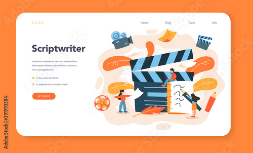 Screenwriter web banner or landing page. Person create a screenplay