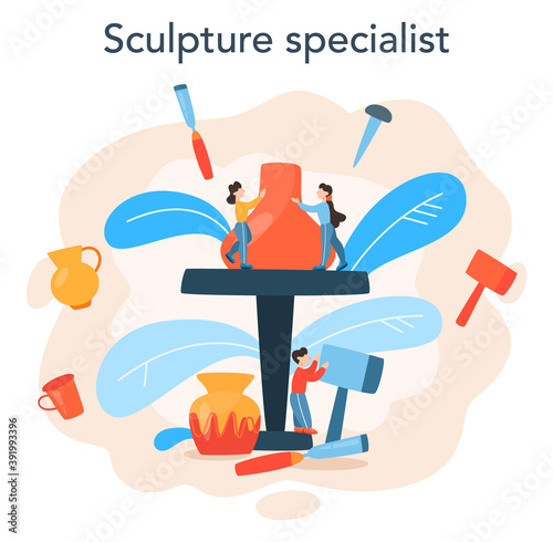 Professional sculptor concept. Creating sculpture of the marble