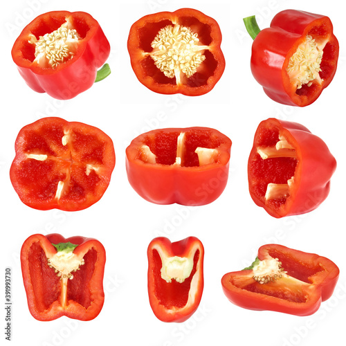 Set of fresh sweet pepper or bell pepper organic red, ready to eat isolated on white background.