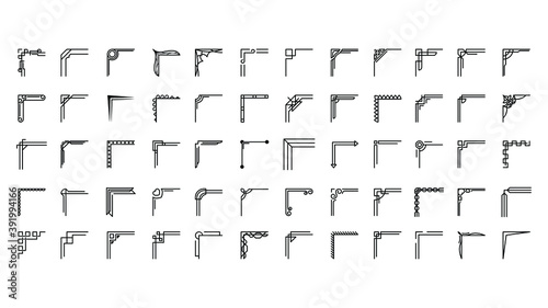 Set Hand Draw Of Corners Different Shapes Flower Decoration Vector Design Doodle Sketch Style For Wedding And Banner