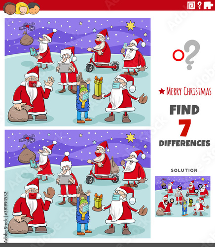 differences educational game for children with Christmas characters