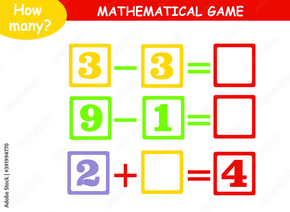 mathematical examples of addition and subtraction. educational page for children.
