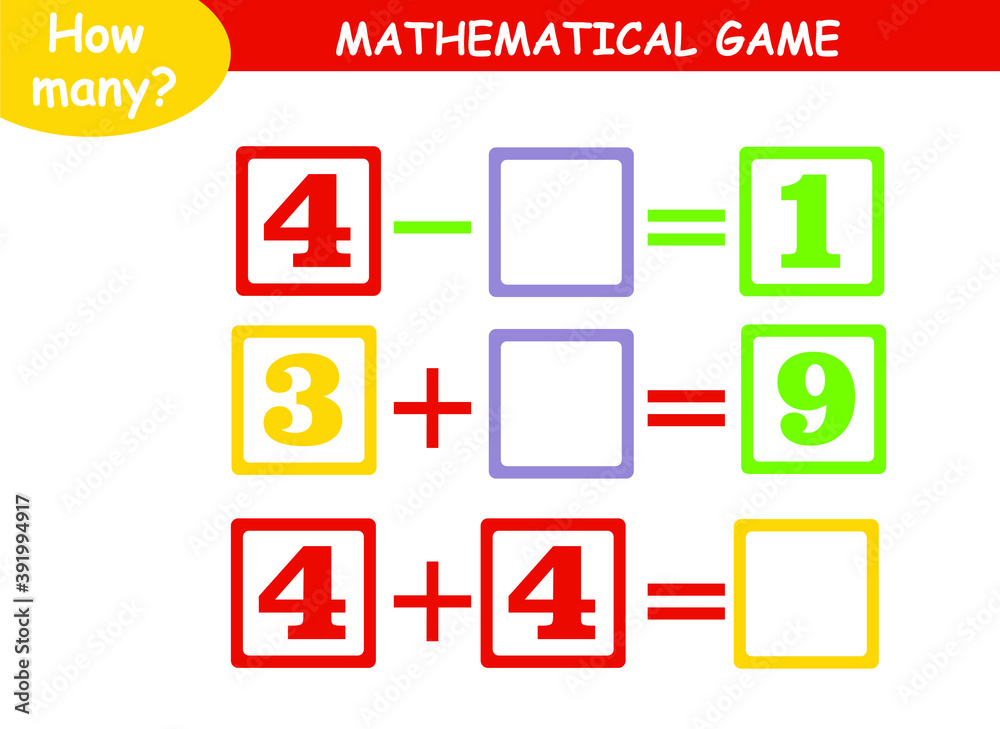 mathematical examples of addition and subtraction. educational page for children.