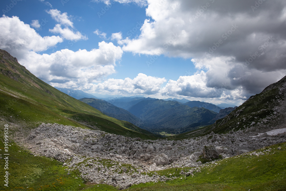 View of Fisht Oshtenovsky pass in the caucasus mountains